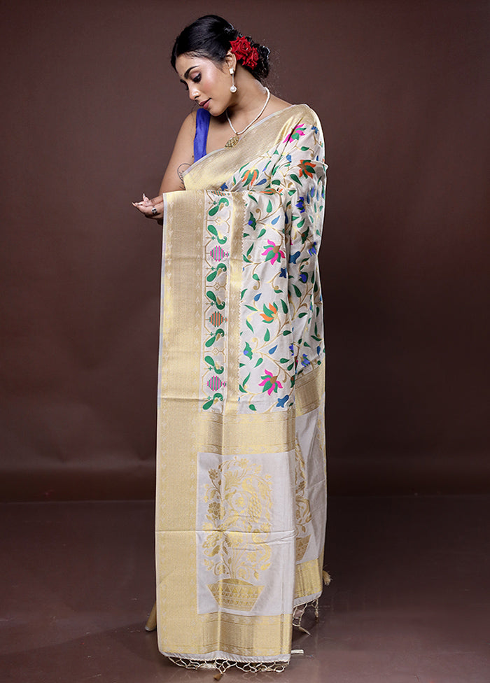 Cream Dupion Silk Saree With Blouse Piece