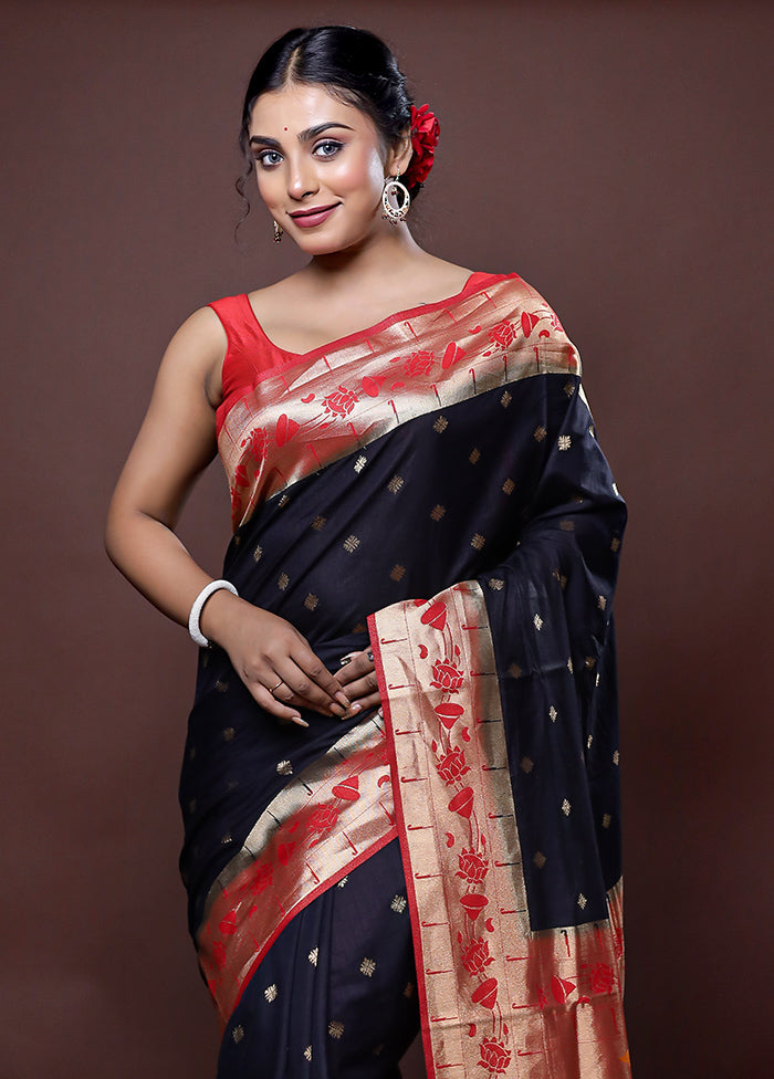 Black Dupion Silk Saree With Blouse Piece