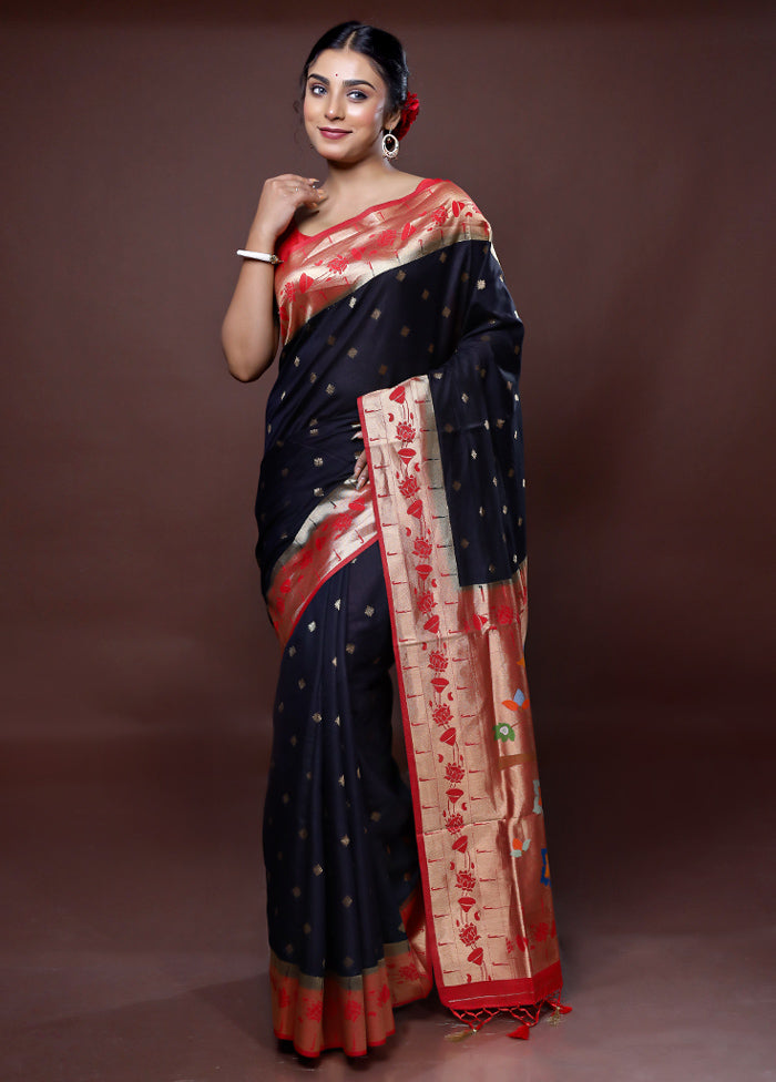 Black Dupion Silk Saree With Blouse Piece