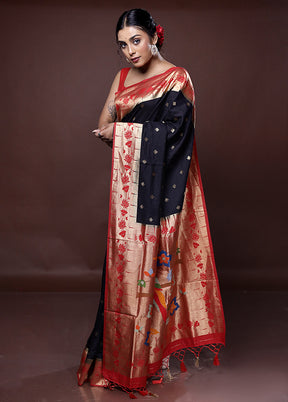 Black Dupion Silk Saree With Blouse Piece