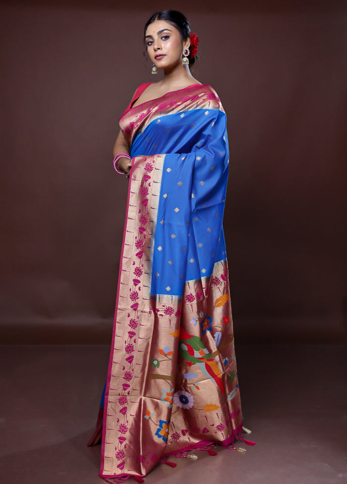 Blue Dupion Silk Saree With Blouse Piece