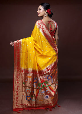 Yellow Dupion Silk Saree With Blouse Piece