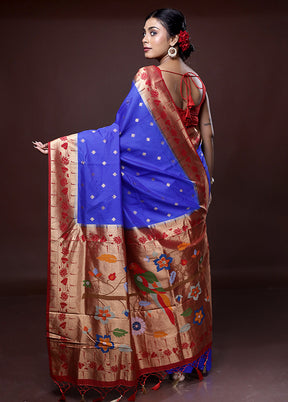 Blue Dupion Silk Saree With Blouse Piece