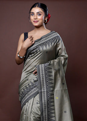 Grey Dupion Silk Saree With Blouse Piece