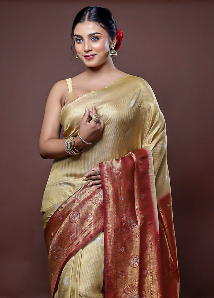 Cream Dupion Silk Saree With Blouse Piece