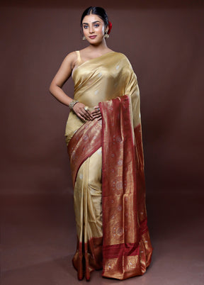 Cream Dupion Silk Saree With Blouse Piece