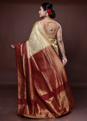 Cream Dupion Silk Saree With Blouse Piece