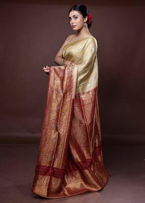 Cream Dupion Silk Saree With Blouse Piece