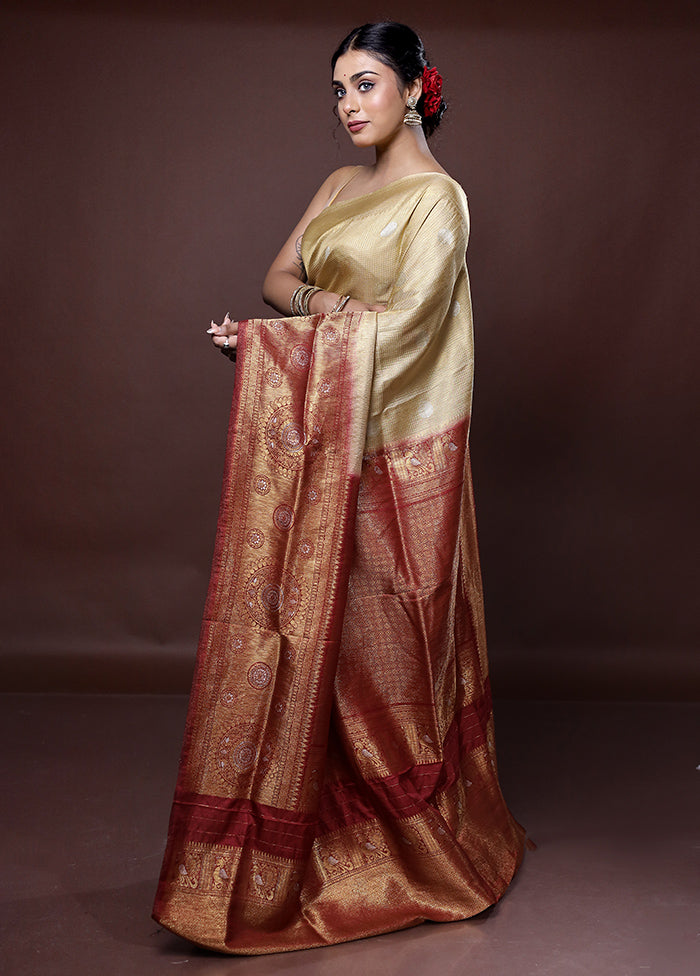 Cream Dupion Silk Saree With Blouse Piece