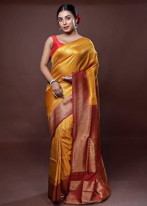 Yellow Dupion Silk Saree With Blouse Piece