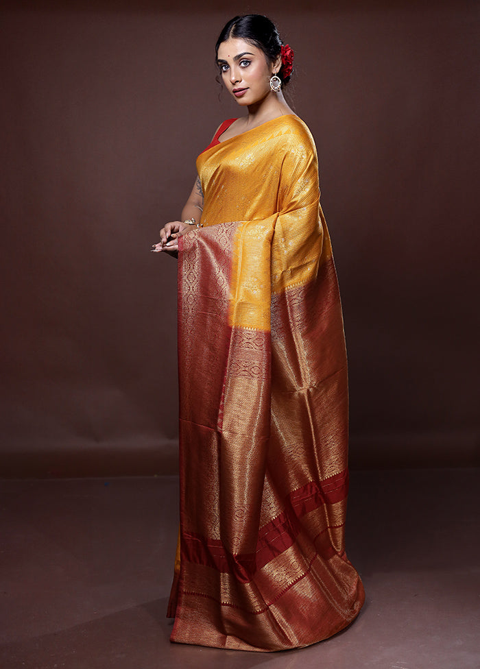 Yellow Dupion Silk Saree With Blouse Piece