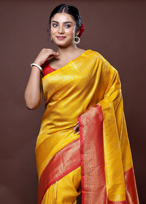 Yellow Dupion Silk Saree With Blouse Piece