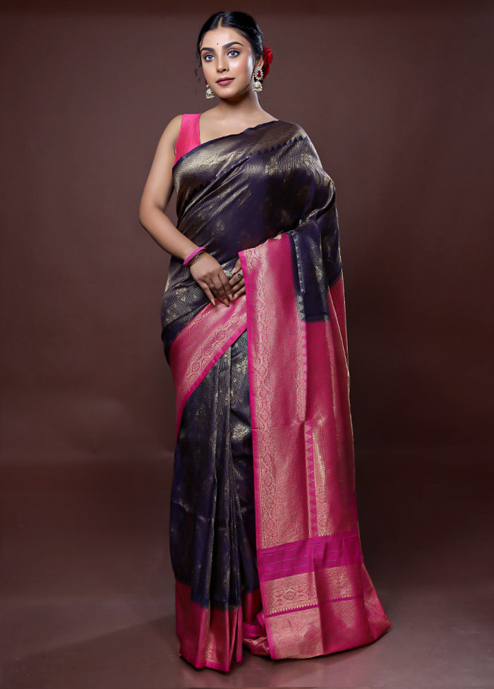 Blue Dupion Silk Saree With Blouse Piece