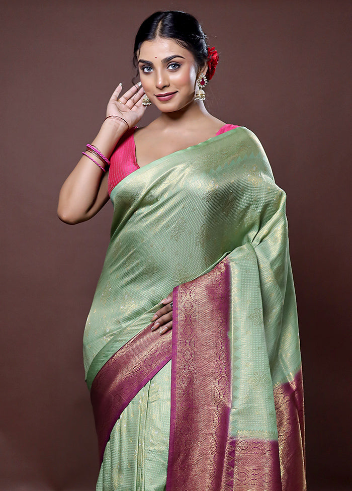 Green Dupion Silk Saree With Blouse Piece