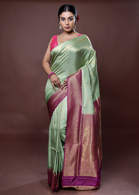 Green Dupion Silk Saree With Blouse Piece