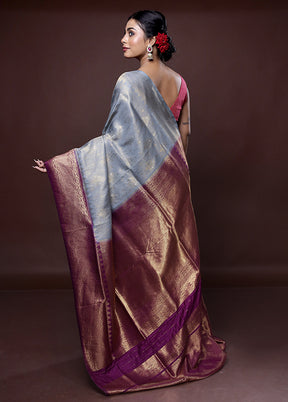 Grey Dupion Silk Saree With Blouse Piece