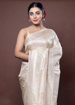 Cream Dupion Silk Saree With Blouse Piece