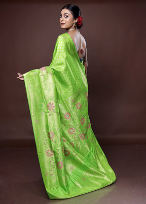 Green Dupion Silk Saree With Blouse Piece