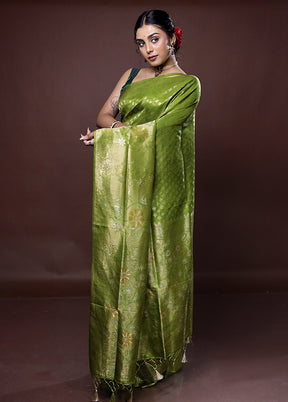 Green Dupion Silk Saree With Blouse Piece