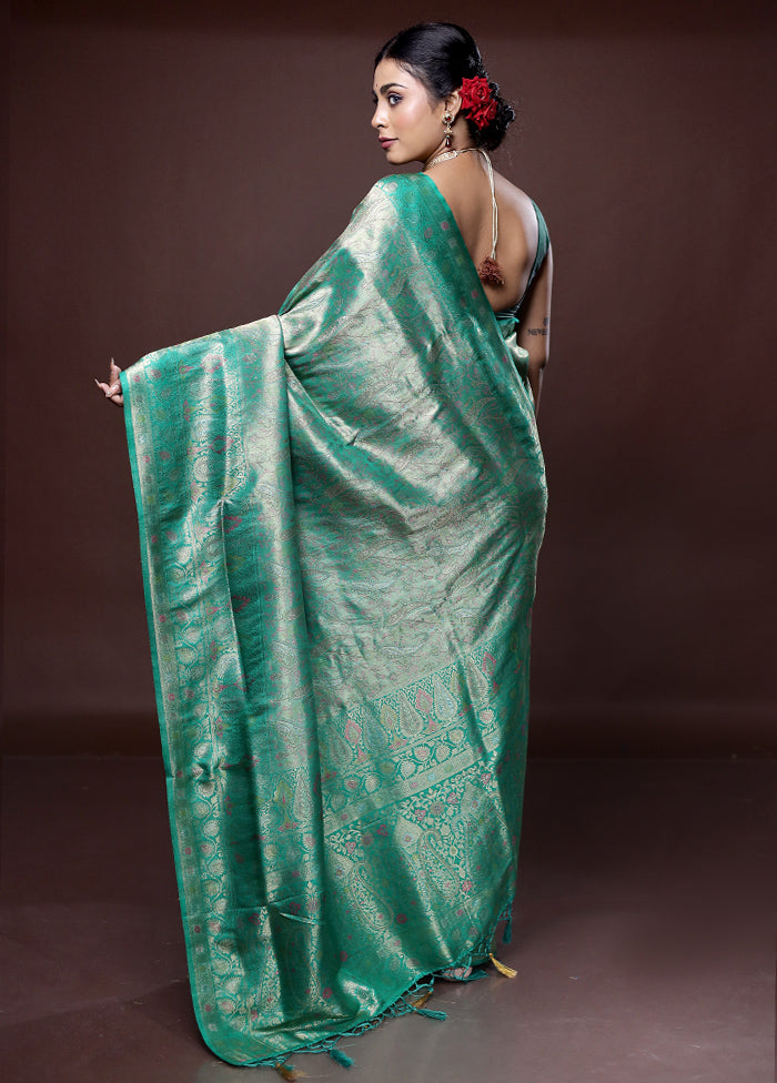 Green Dupion Silk Saree With Blouse Piece