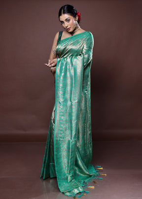 Green Dupion Silk Saree With Blouse Piece