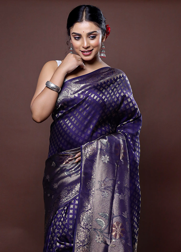 Blue Dupion Silk Saree With Blouse Piece