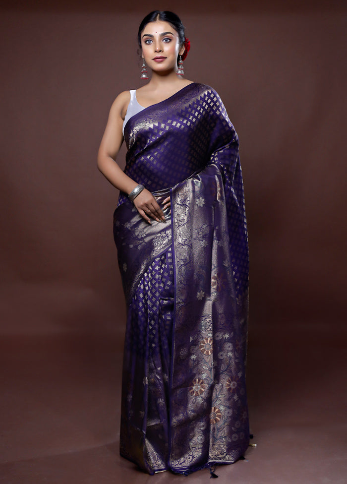 Blue Dupion Silk Saree With Blouse Piece