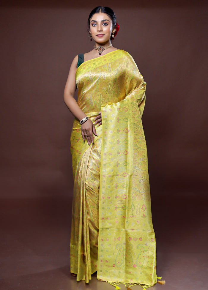 Yellow Dupion Silk Saree With Blouse Piece