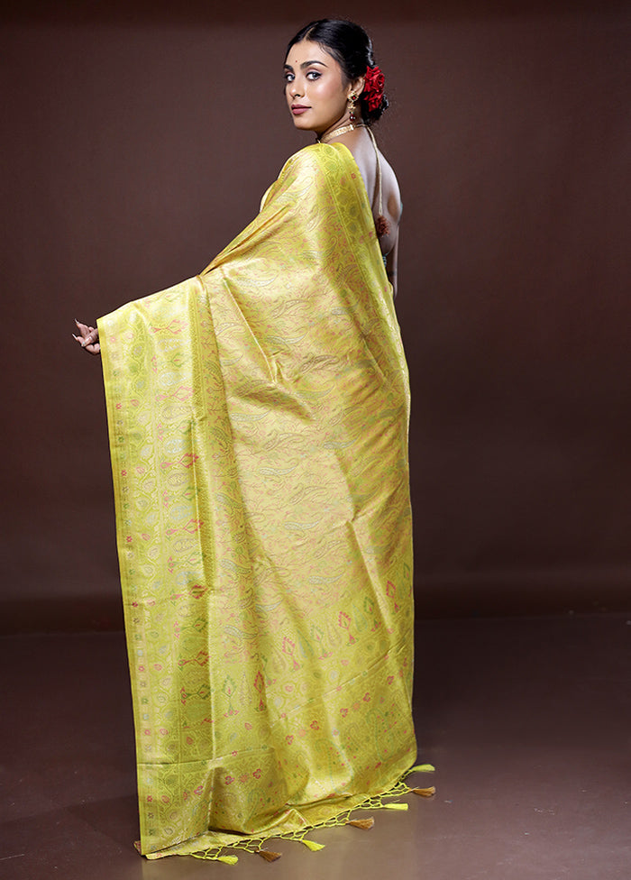 Yellow Dupion Silk Saree With Blouse Piece