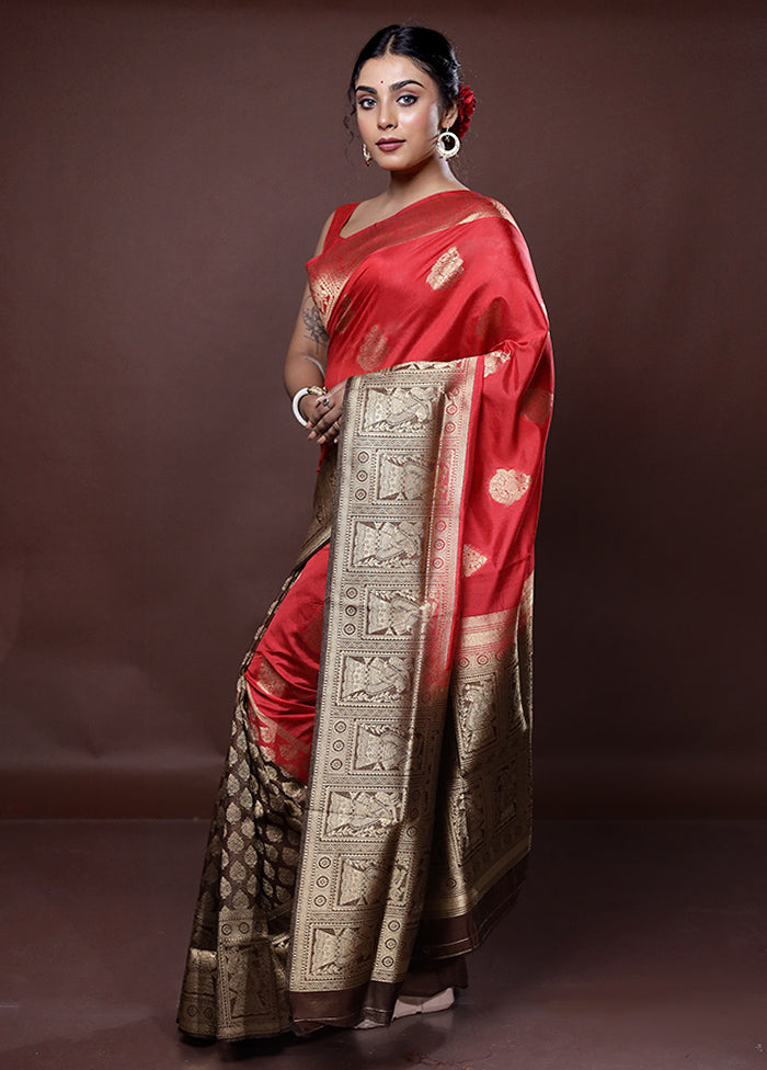 Red Dupion Silk Saree With Blouse Piece