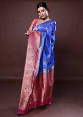 Blue Dupion Silk Saree With Blouse Piece