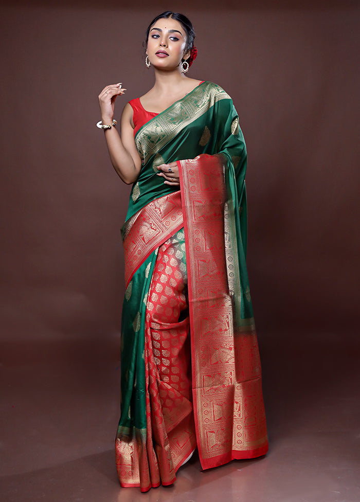 Green Dupion Silk Saree With Blouse Piece