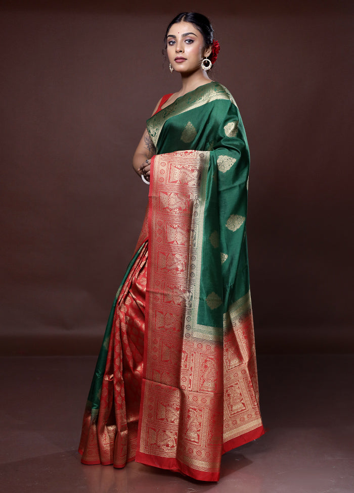 Green Dupion Silk Saree With Blouse Piece