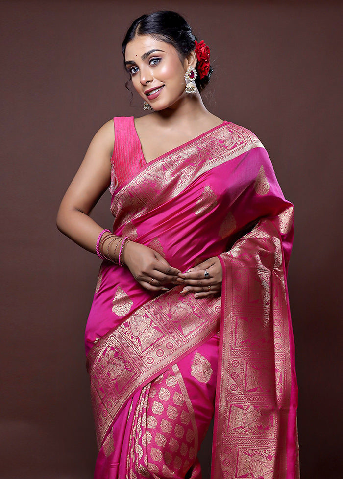 Pink Dupion Silk Saree With Blouse Piece