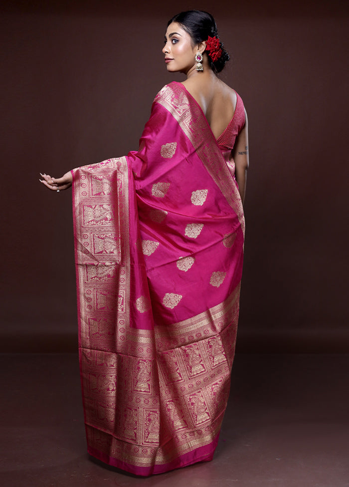 Pink Dupion Silk Saree With Blouse Piece