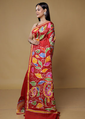 Red Printed Pure Silk Saree With Blouse Piece