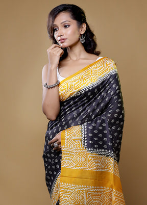 Black Printed Pure Silk Saree Without Blouse Piece