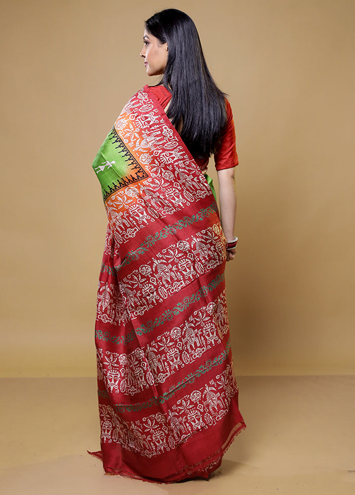 Green Printed Pure Silk Saree Without Blouse Piece