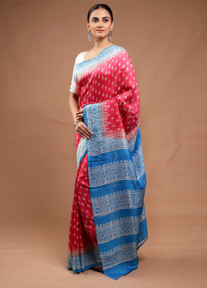 Pink Printed Pure Silk Saree Without Blouse Piece