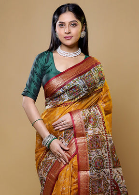 Yellow Printed Pure Silk Saree Without Blouse Piece