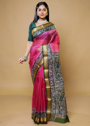 Pink Printed Pure Silk Saree Without Blouse Piece