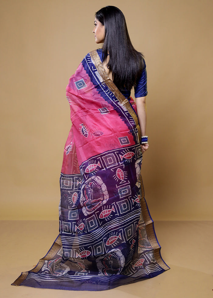 Pink Printed Pure Silk Saree Without Blouse Piece