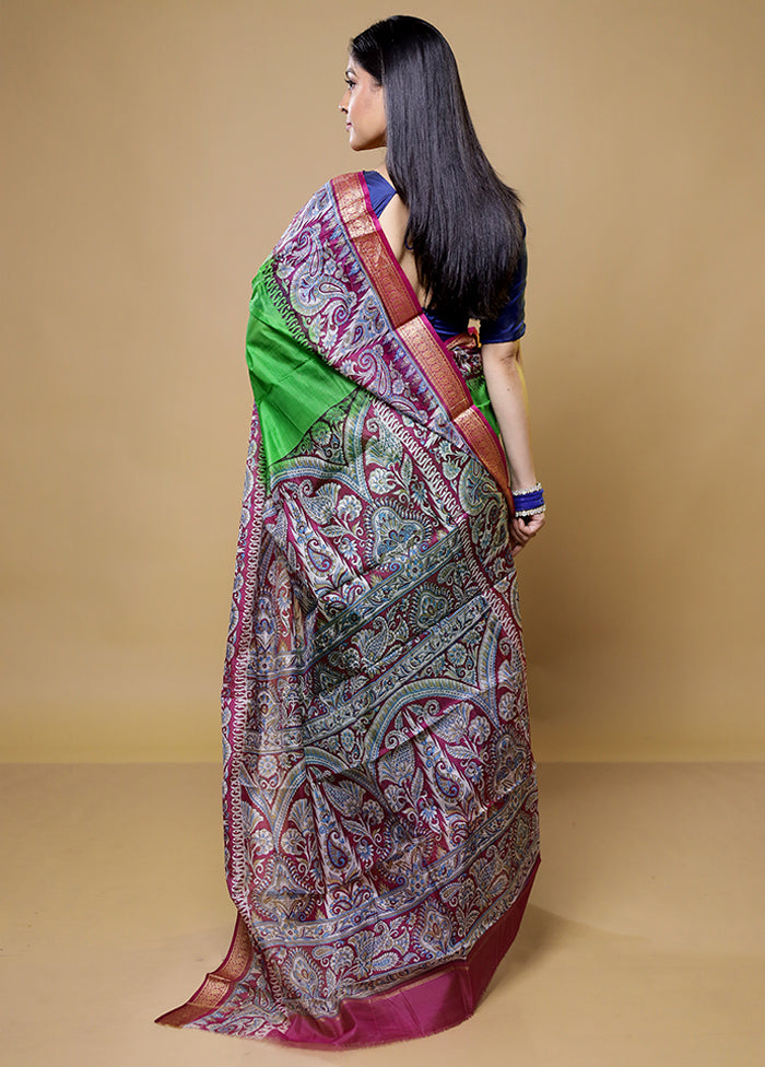 Green Printed Pure Silk Saree Without Blouse Piece