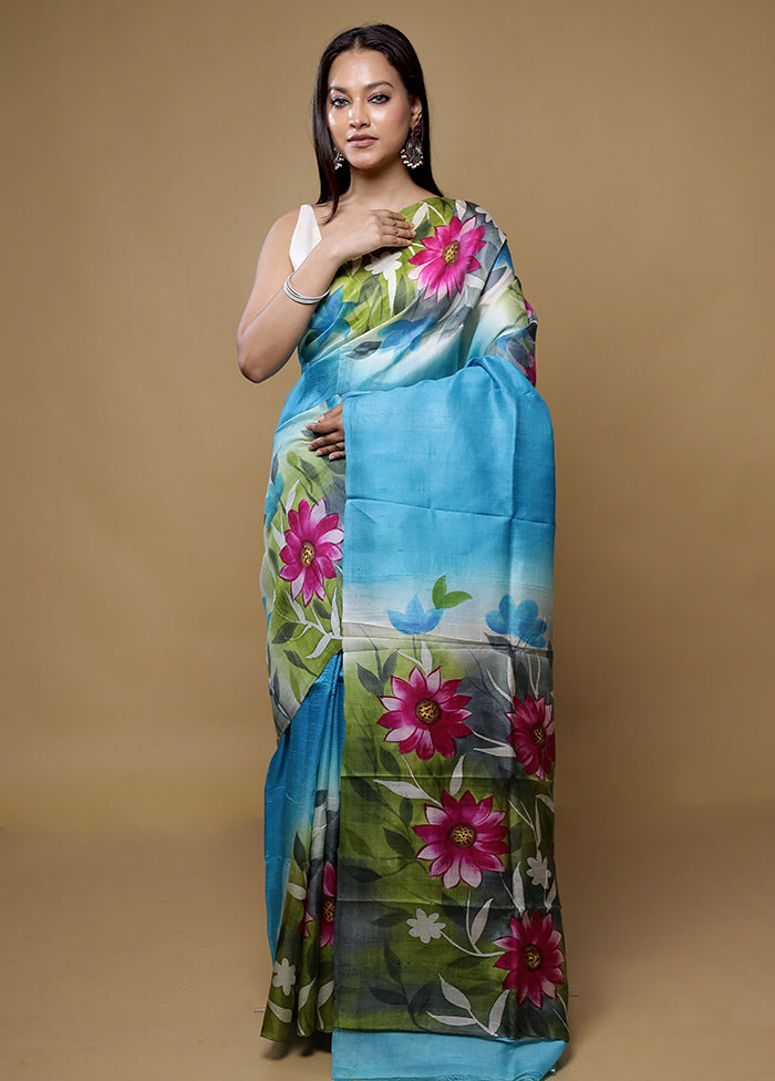 Multicolor Printed Pure Silk Saree Without Blouse Piece