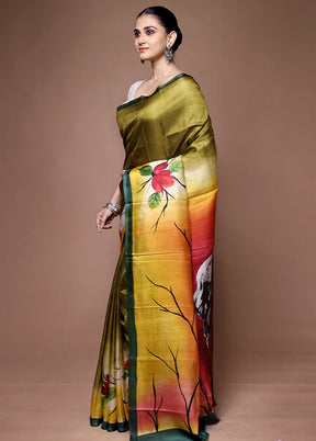 Green Printed Pure Silk Saree Without Blouse Piece