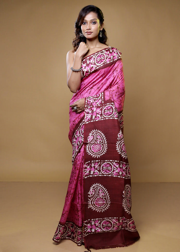Pink Printed Pure Silk Saree Without Blouse Piece