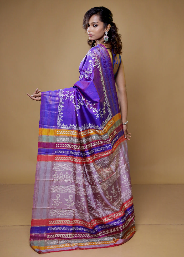 Purple Pure Bishnupuri Silk Saree Without Blouse Piece