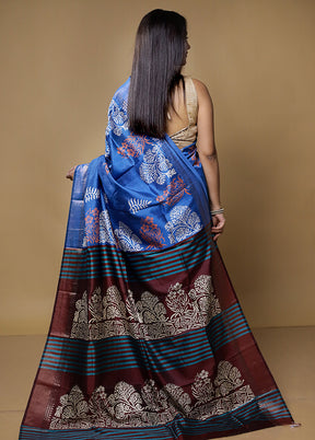 Blue Pure Bishnupuri Silk Saree Without Blouse Piece