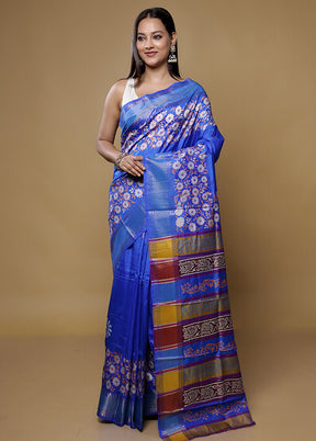 Blue Pure Bishnupuri Silk Saree Without Blouse Piece