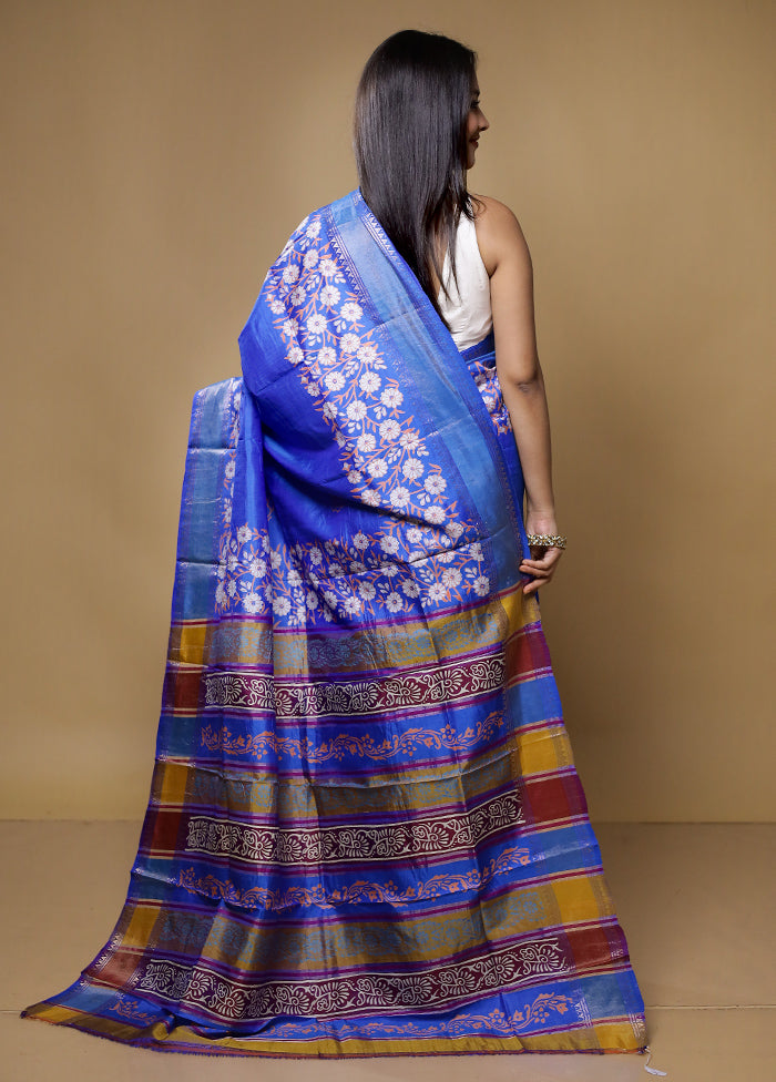Blue Pure Bishnupuri Silk Saree Without Blouse Piece